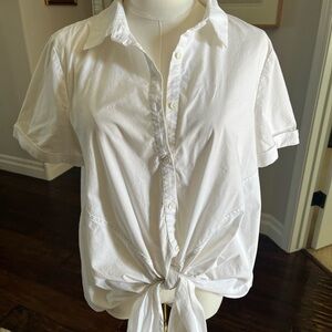 Ro & De White Short-Sleeve Tie-Front Button Down Shirt, S, GUC